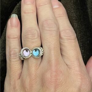 Elegant Silver Ring with Purple and Blue Stones
